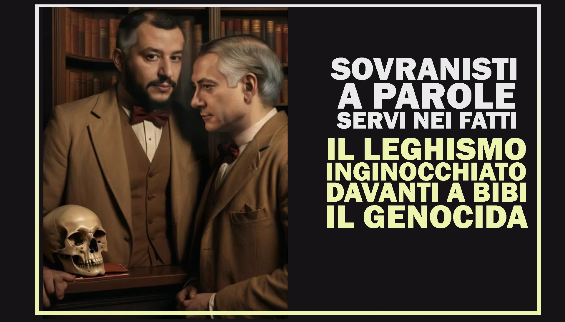 Sovranisti a parole, servi nei fatti: il leghismo inginocchiato davanti a Bibi il Genocida